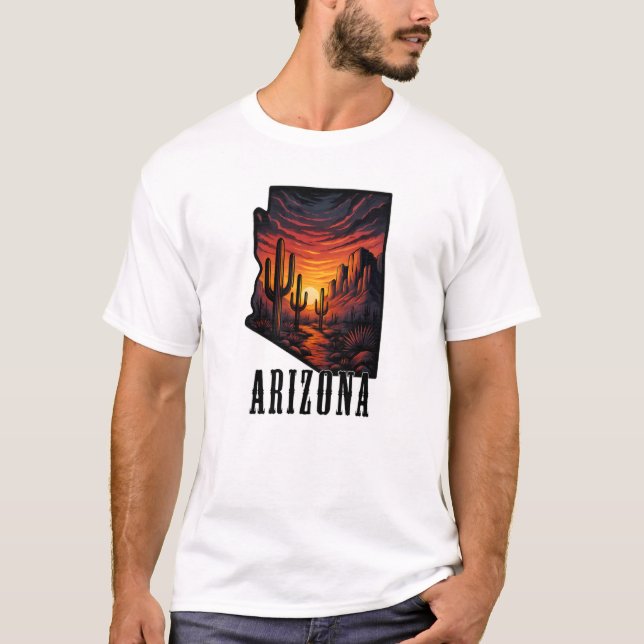 Camiseta Estilo de Tatuagem do Estado da arizona Deserto Su (Frente)