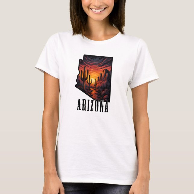Camiseta Estilo de Tatuagem do Estado da arizona Deserto Su (Frente)