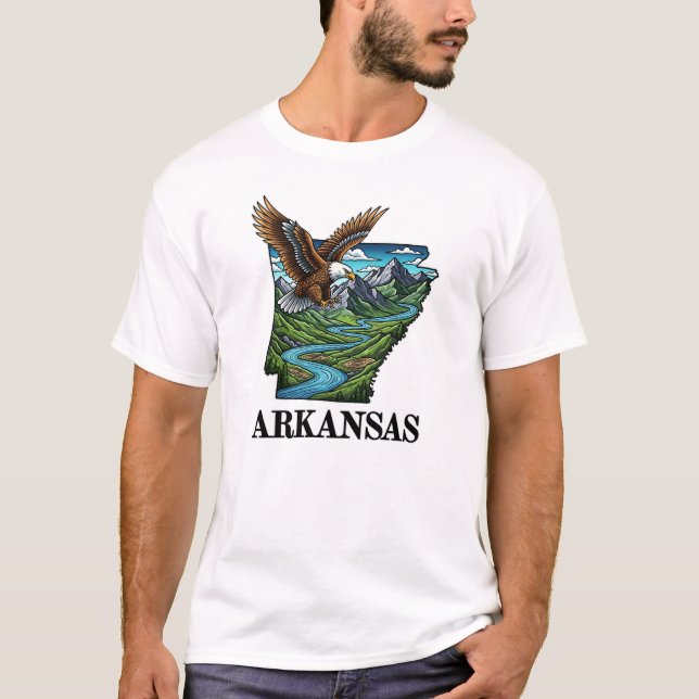 Camiseta Estilo de Tatuagem do Estado do Arkansas Montanhas (Frente)