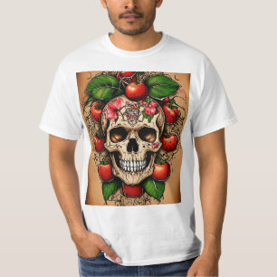 Camiseta Estilo de Tatuagem Maçã Vermelha Apertada à Mão – 