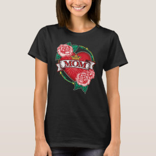 Camiseta Estilo de Tatuagem Ornamental Coração Mãe