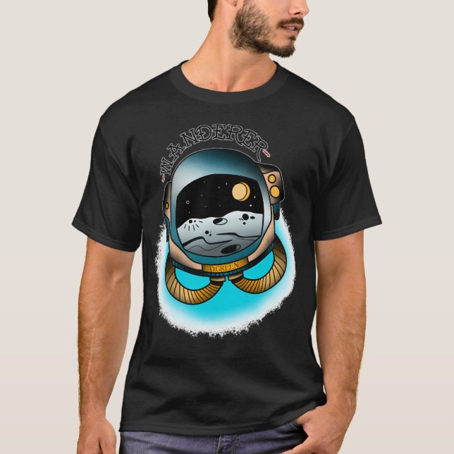 Camiseta Estilo De Tatuagem Tradicional Cidade E Astronauta (Frente)