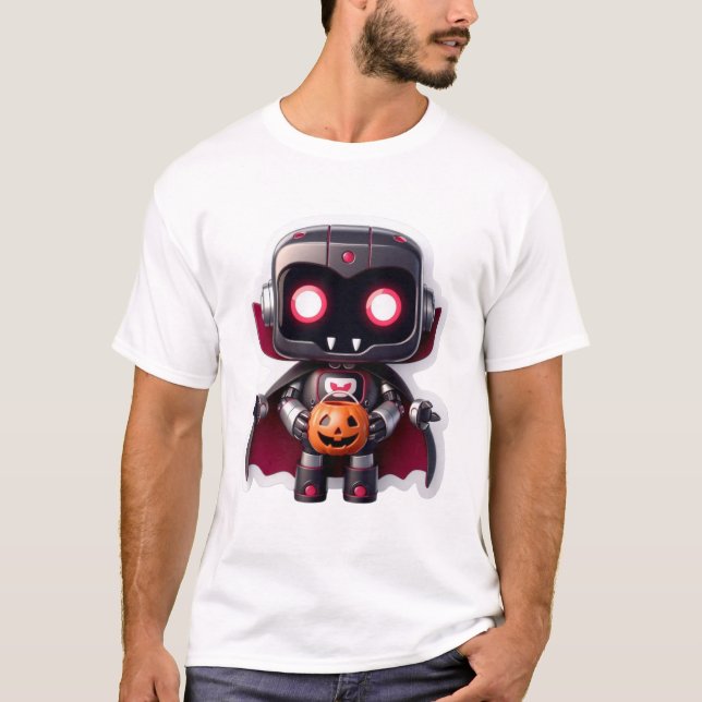 Camiseta Estilo de Tecnologia Cérebro de Halloween Robô Vam (Frente)
