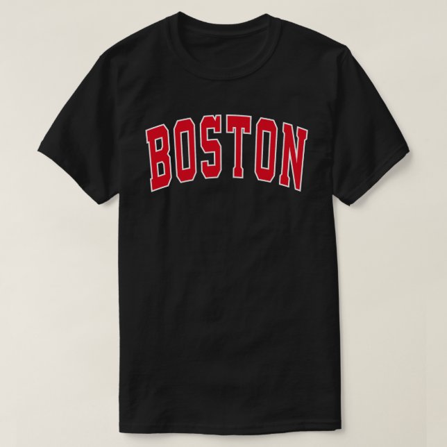 Camiseta Estilo de Varsidade de Boston T-Shirt Vermelho (Frente do Design)