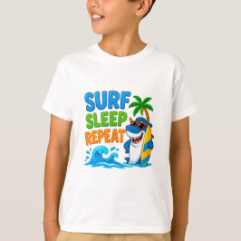 Camiseta 🦈 Estilo de Verão Cartoon de Surf para Crianças �