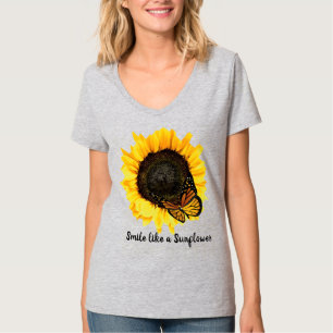 Camiseta Estilo de Verão Girassol Amarelo e Borboleta