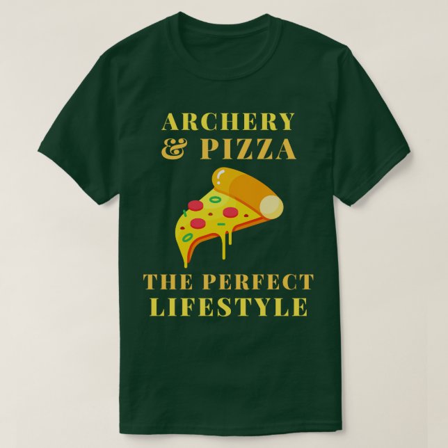 Camiseta estilo de vida de arqueiros e pizza (Frente do Design)