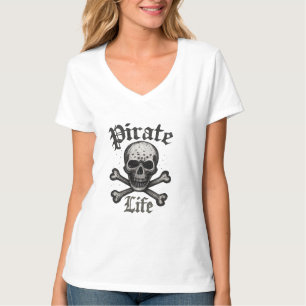 Camiseta Estilo de Vida Pirata Caveira e Ossos Cruzados Des