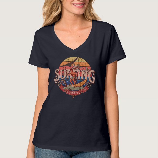Camiseta Estilo de vida retrógrado do Surfing sun angustiad (Frente)