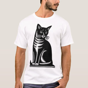 Camiseta Estilo de Xilogravura de Felino Nobre