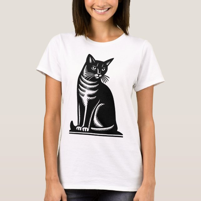 Camiseta Estilo de Xilogravura de Felino Nobre (Frente)