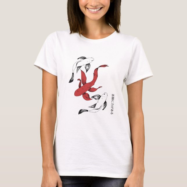 Camiseta Estilo Desenhado à Mão de Peixes Koi Japoneses Min (Frente)