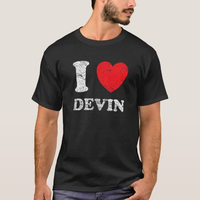 Camiseta Estilo Desgastado Grunge Angustiado Eu Amo Devin (Frente)