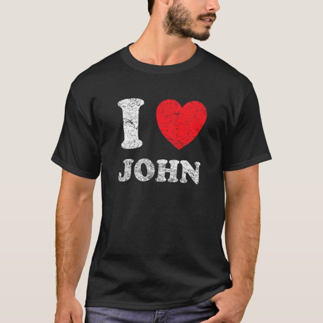 Camiseta Estilo Desgastado Grunge Angustiado Eu Amo John (Frente)