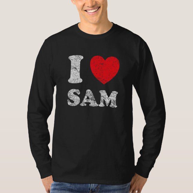 Camiseta Estilo Desgastado Grunge Angustiado Eu Amo Sam (Frente)