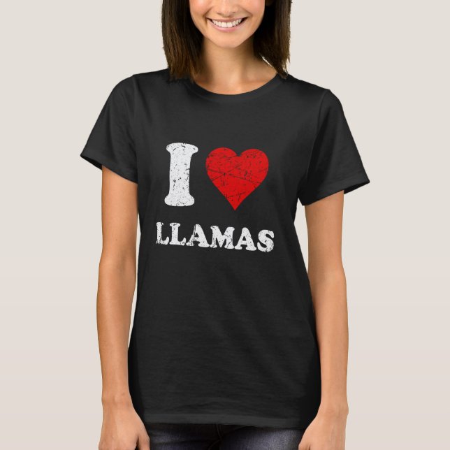 Camiseta Estilo Desgastado Grunge Eu Amo Lhamas (Frente)
