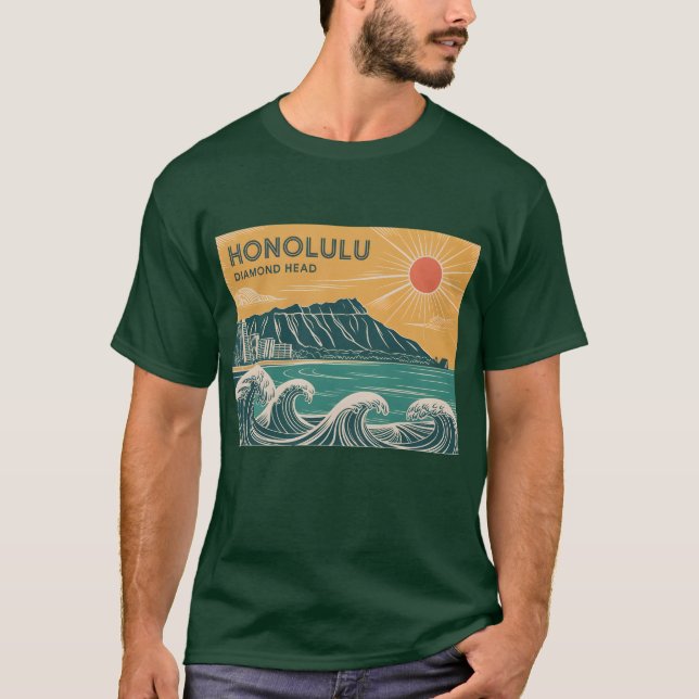 Camiseta Estilo do Médio do Século de Retrô Honolulu Oahu D (Frente)