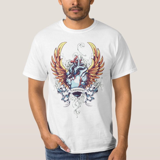 Camiseta Estilo do tatuagem do coração da liberdade (Frente)
