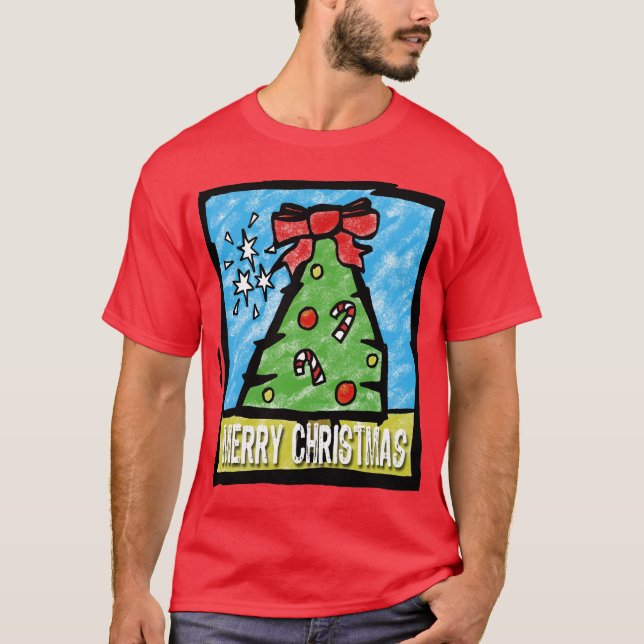 Camiseta Estilo dos desenhos animados da árvore do Feliz (Frente)