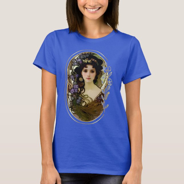 Camiseta Estilo Elegante Mucha Retrato de uma Bela Mulher (Frente)
