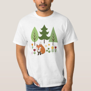 Camiseta Estilo escandinavo Fox Flowers Trees Ilustração