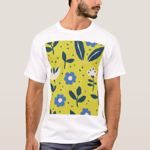 Camiseta Estilo escandinavo, padrão floral uniforme.