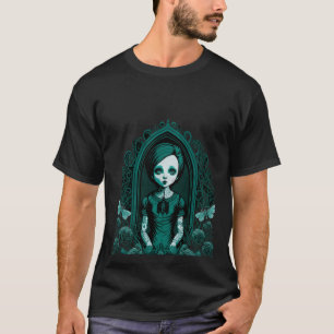 Camiseta Estilo Gótico Escuro Chibi Rosa Tone Turquoise