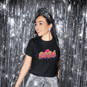 Camiseta Estilo Grafite 2026 Splash de Cor Ano Novo