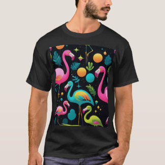 Camiseta Estilo Groovy Abstrato Flamingos 1970