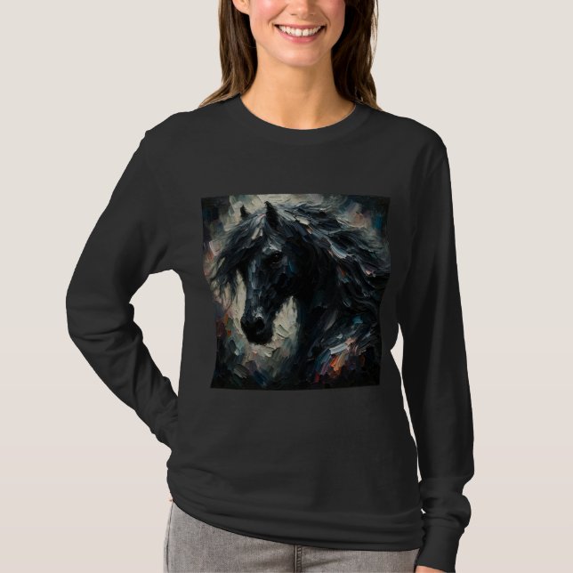 Camiseta Estilo Impressionista Escuro Cavalo Longo (Frente)