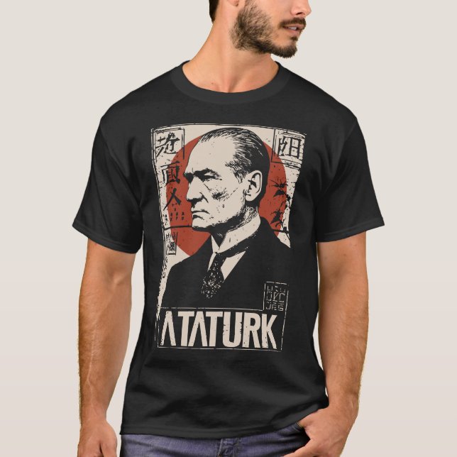 Camiseta Estilo Japonês Atatürk | Arte líder turco (Frente)