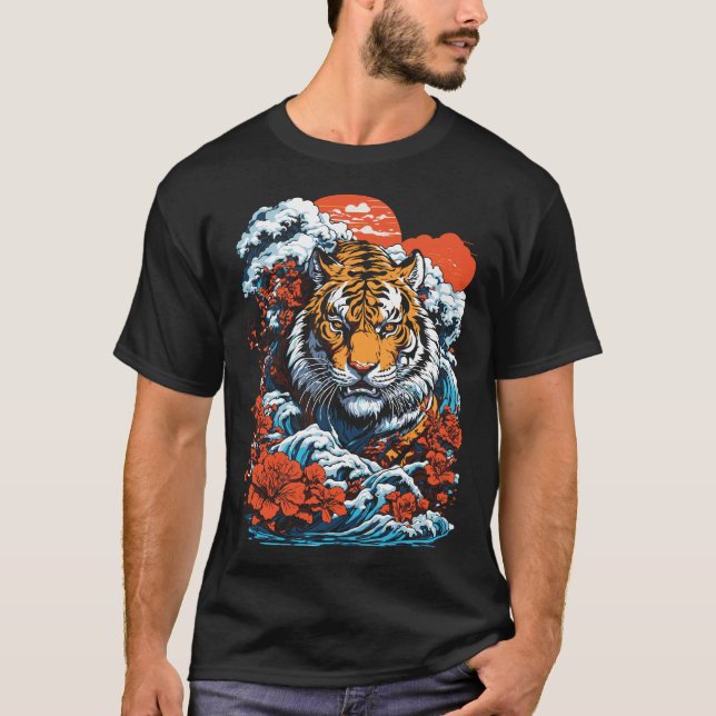 Camiseta Estilo Japonês - Oceano 1 - Estilo Negro (Frente)