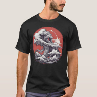 Camiseta Estilo Japonês Ondas Marítimas Ilustração T-Shirt