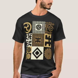 Camiseta estilo japonês, padrões sem costura de ouro preto.