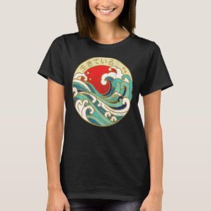 Camiseta Estilo Japonês Skatewear Beach Onda Sunset Para