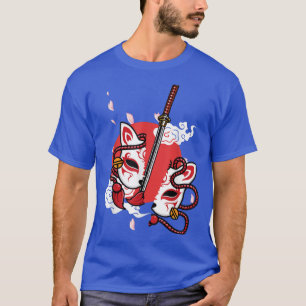 Camiseta Estilo Kitsune da Máscara de Anime do Japão Samura