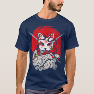 Camiseta Estilo Kitsune da Máscara de Anime do Japão Samura