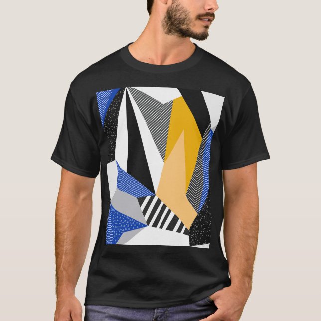 Camiseta Estilo Memphis: Colagem Geométrica Criativa. (Frente)