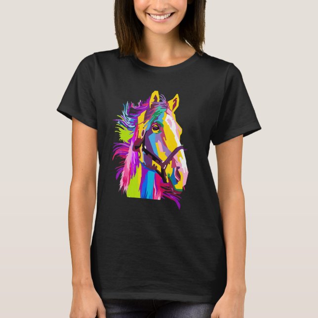 Camiseta Estilo Pop de Cabeça Colorida do Cavalo (Frente)