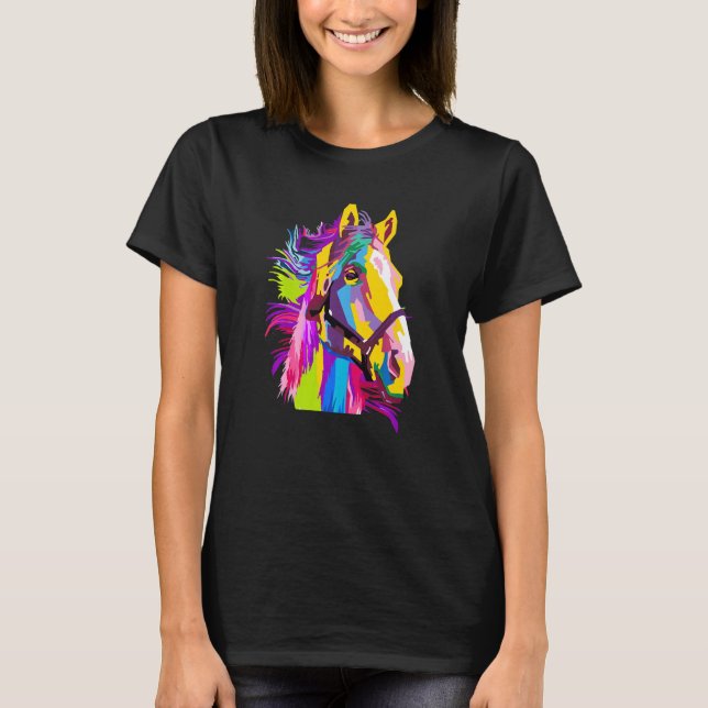 Camiseta Estilo Pop de Cabeça Colorida do Cavalo (Frente)