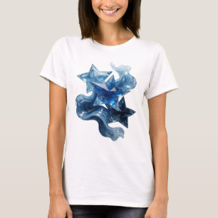 Camiseta Estilo Prata Estrelas Azuis Design Gráfico