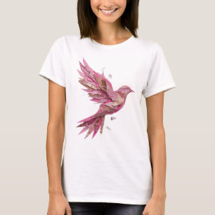 Camiseta Estilo Prata IMPRESSÃO DE PASSARINHO ROSA