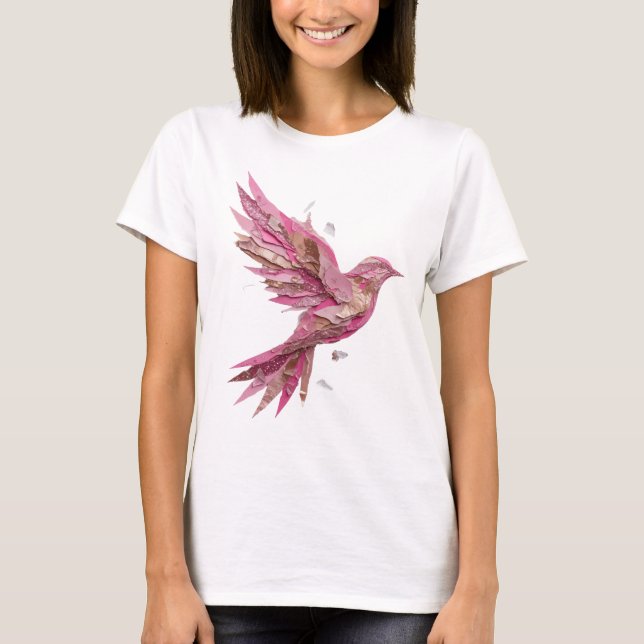 Camiseta Estilo Prata IMPRESSÃO DE PASSARINHO ROSA (Frente)