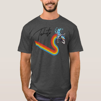 Camiseta Estilo Retro 70s80s Estilo Rainbow Surfing Tahiti