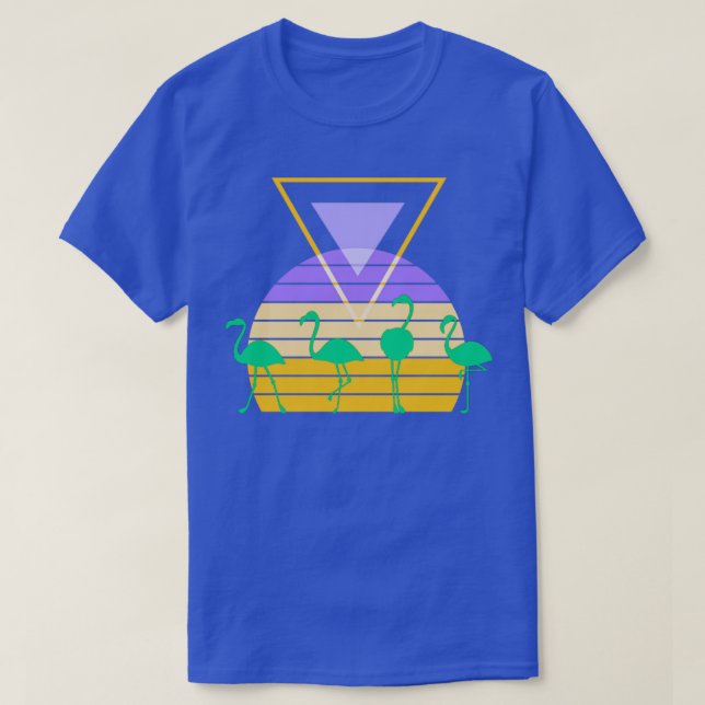 Camiseta Estilo Retro 80s Flamingo Sunset (Frente do Design)