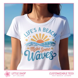 Camiseta Estilo Retrô A Vida É Uma Praia Personalizável Fem