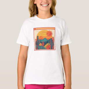 Camiseta Estilo Retro Caprichoso Boho Paisagem do Pôr do So