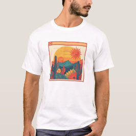Camiseta Estilo Retro Caprichoso Boho Paisagem do Pôr do So