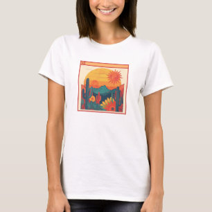 Camiseta Estilo Retro Caprichoso Boho Paisagem do Pôr do So