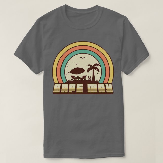 Camiseta Estilo Retro do Pôr do Sol de Cape May (Frente do Design)